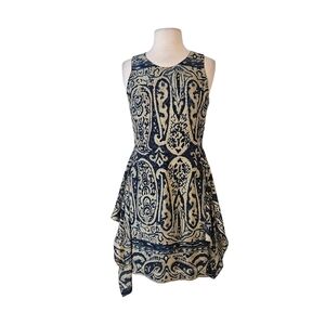 Adrienne Vittadini Blue & Beige Paisley Cocktail Dress